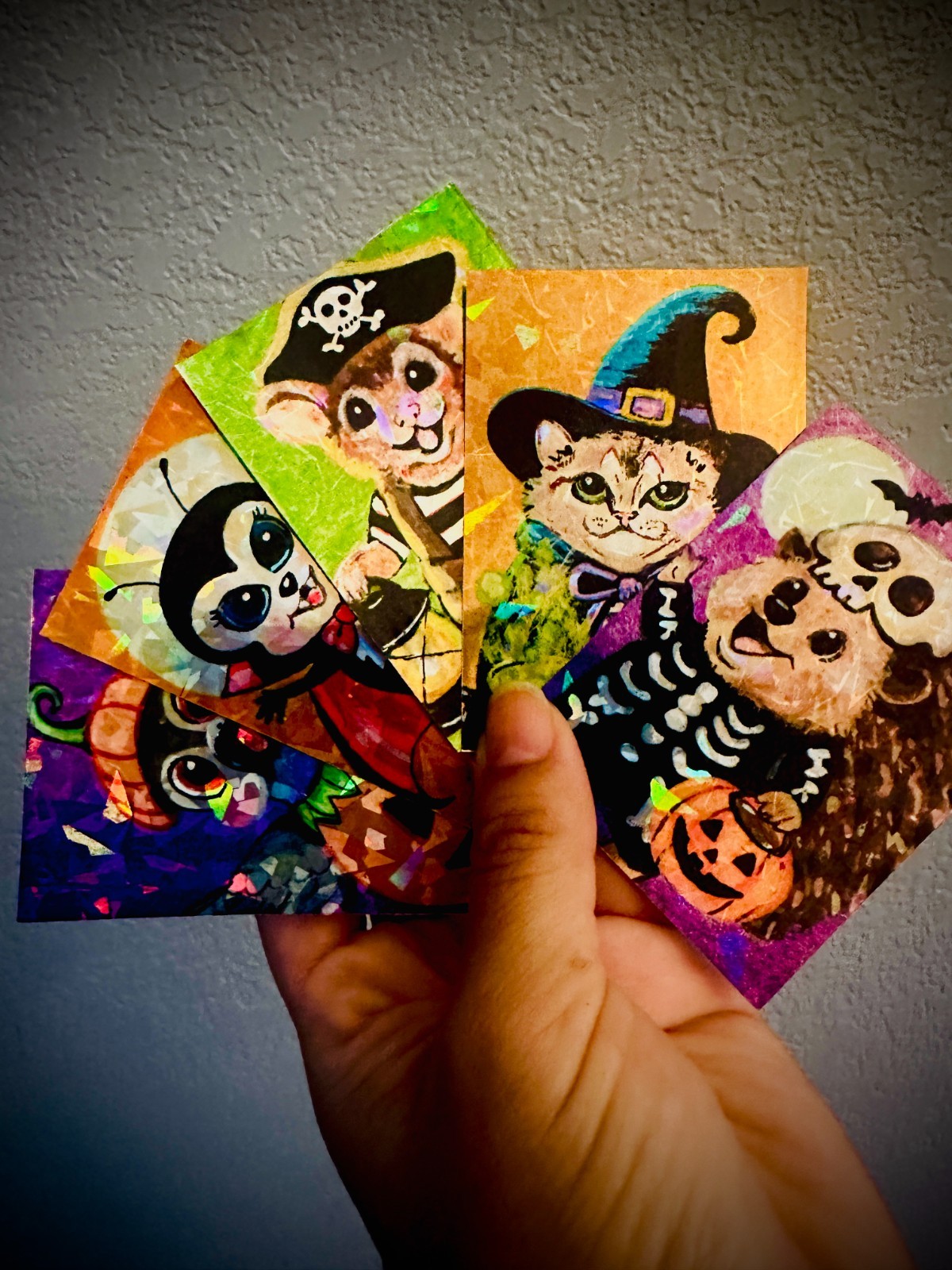 ACEO Original *HOLOGRAPHIC STICKER BUNDLE* “The Spooky Parade” 2.5x3.5