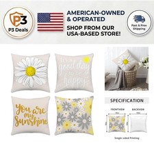 Set of 4 Floral Daisy Decorative Pillow Covers - 18x18 Spring/Summer Elegance
