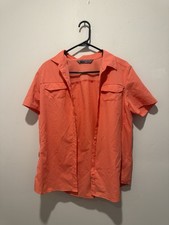 REI Collared Vented Short Sleeve Hidden Pocket Button Up Shirt Women's L