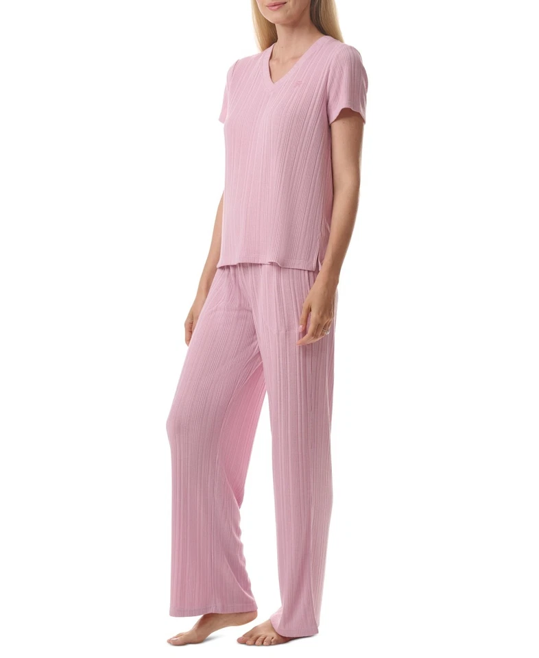 Tommy Hilfiger Mujer 2 Piezas Conjunto de pijama acanalado manga corta - Breezy Orc - S Foto 3 de 4