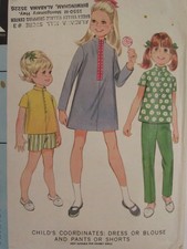 Sweet VTG 67 McCALLS 9090 Girls Dress or Blouse Pants Shorts PATTERN 4/23B UC