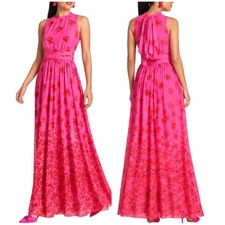 Sachin Babi NWT Vera Sample Floral Chiffon Gown Rose Vermillion Size 0 Pink