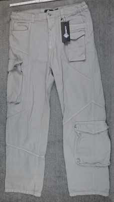 Vicinity Men's Heavy Cargo Pants Light Grey Size XL 33 Skater Grunge Pockets NWT