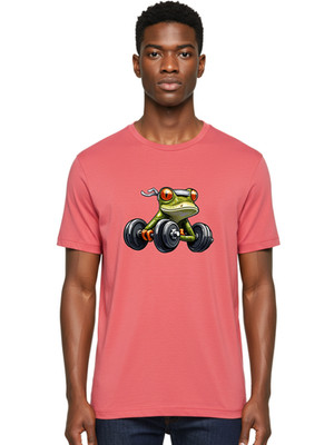 Frog-Lifting-Weights-9 Mens Graphic Tee, 100% Cotton, Casual Summer Wear