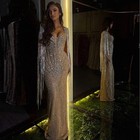 Customized Silver Nude Cape Sleeves Evening Dresses 2025 Long Tassels Prom Dress
