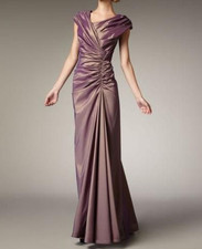 Tadashi Shoji Purple Taffeta Metallic Sheen Ruched Formal Gown Size 8/10 Long