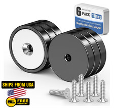 6 PCS Neodymium Magnets 110 LBS Round Base Disc Countersunk with Screws Black