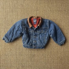 Vintage 90s Denim Insulated Jacket with Leather Collar by Gap Kids - Size XXS