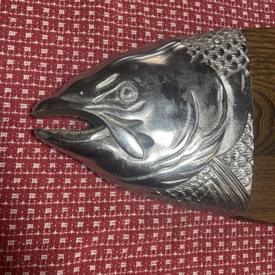 Fillet of fresh raw salmon or trout from sea fish on a cutting wooden board, top view Stock