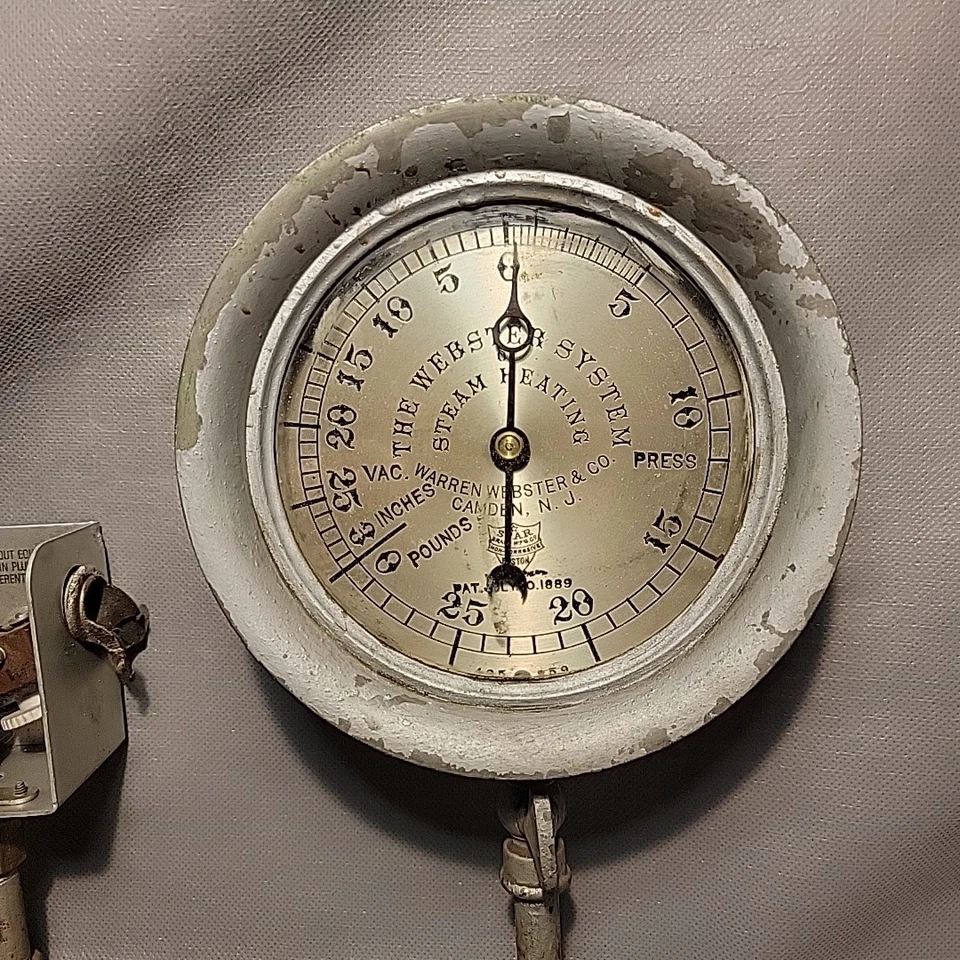 Antique 1889 Vintage Webster Star Brass Steam Pressure Gauge Steam Punk Art - Image 2 of 4