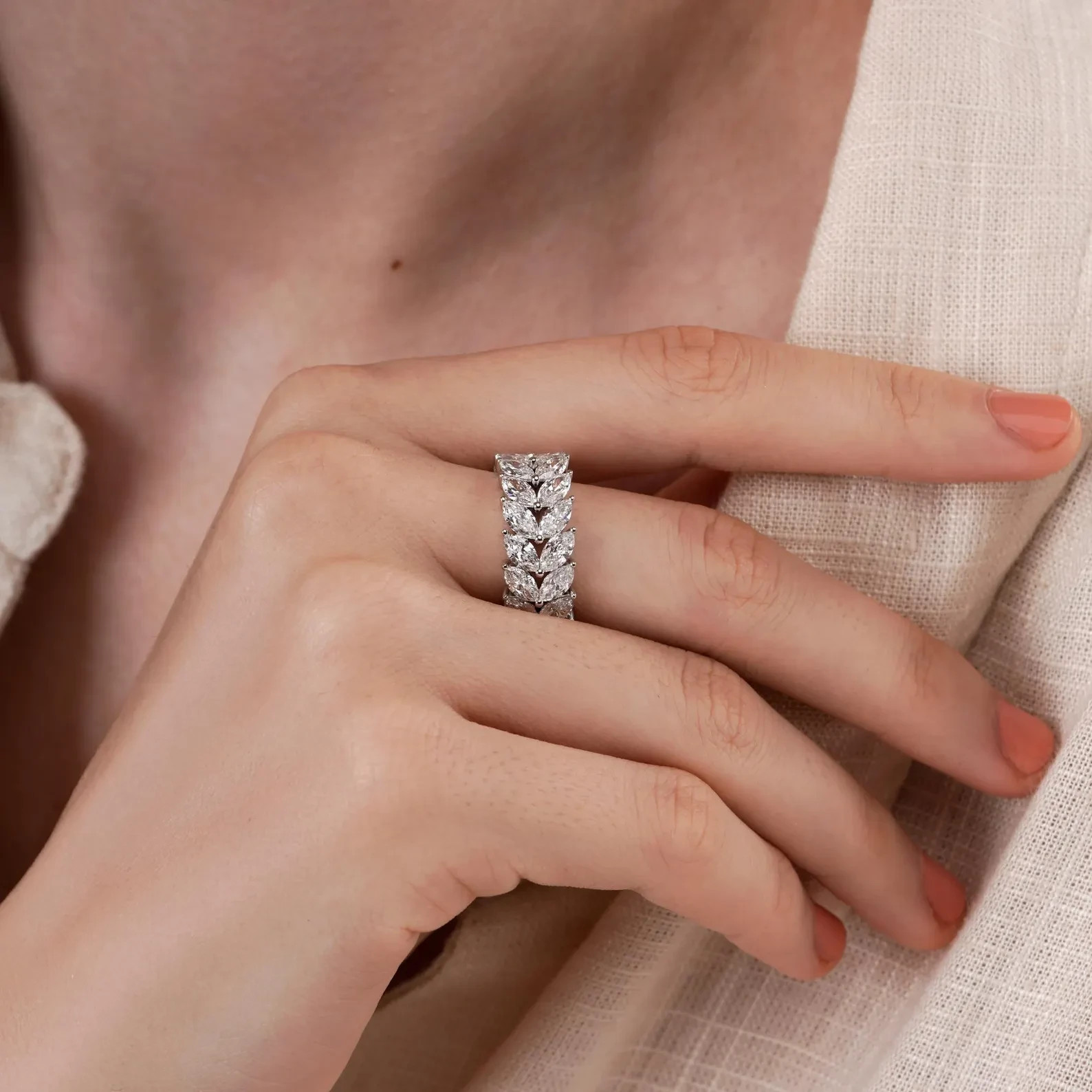 2Ct Marquise Cut Lab Created Diamond Eternity Band Ring in 14K White Gold Over