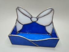 Blue White Stained Glass Business Card Holder 5"L x 4"H x 2"W -Vintage