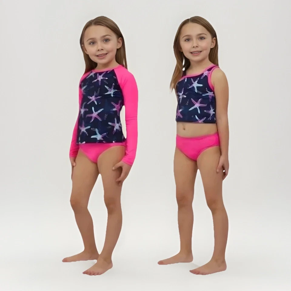 Lands’ End 3 Piezas Bikini Protección contra Erupciones Conjunto de Natación Niñas Rosa Talla 3T Manga Larga Foto 2 de 4