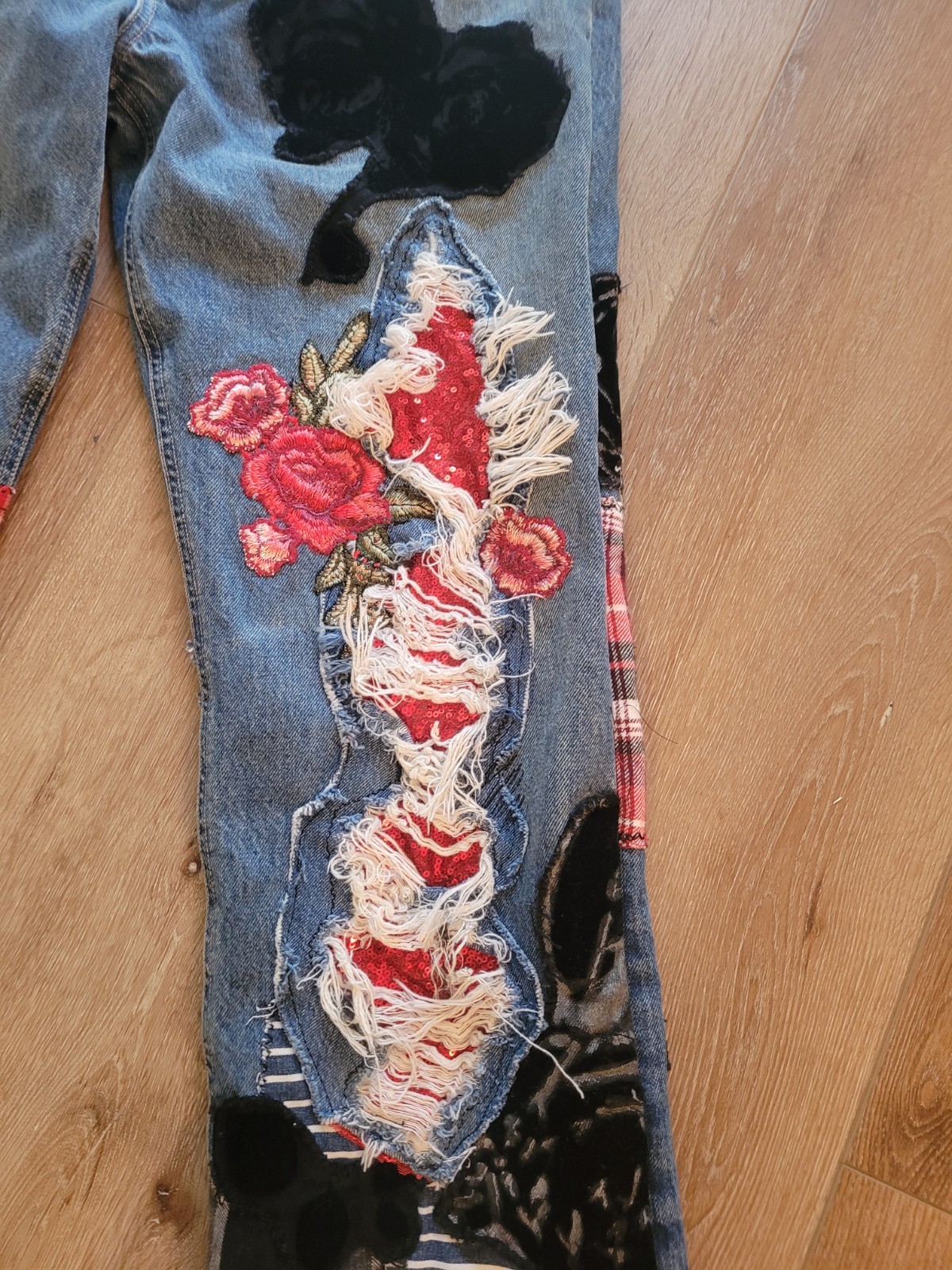 Custom Upcycled  patchwork jeans women.   Waist 3… - image 8
