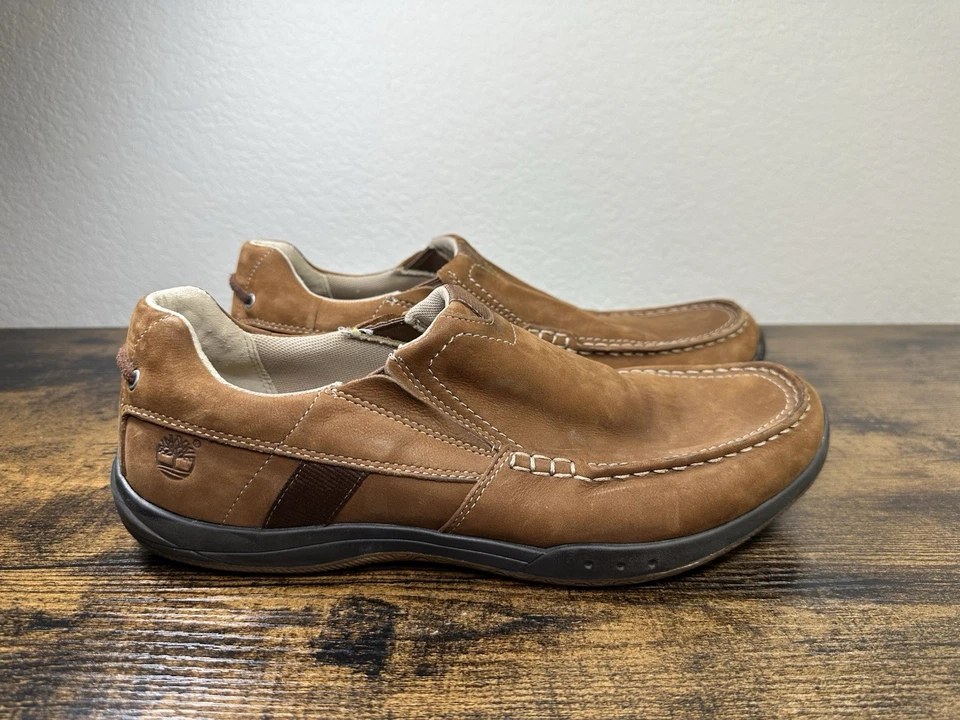 Timberland Zapatos Para Hombres 10.5 Earthkeepers Mocasines Conducir Cuero Marrón Sin Cordones Foto 2 de 4