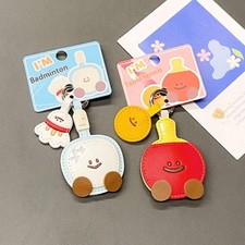 E Cartoon Leather Racket Strap Pendant Keychain Kawaii Backpack Decoration