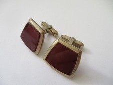Vintage 70er Jahre Herren Manschettenknöpfe mit dunkelroter Platte
