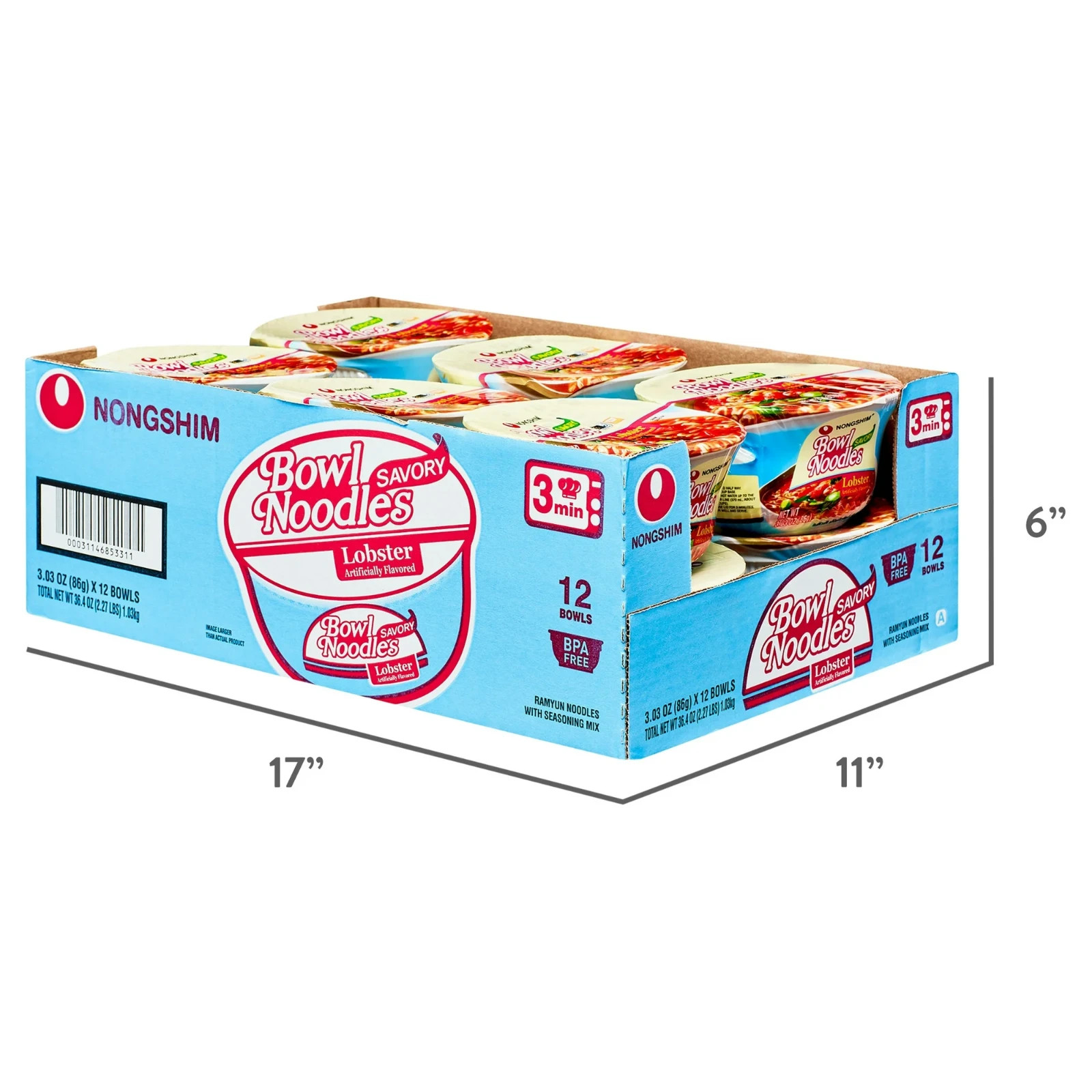 Nongshim Bowl Noodle Savory Lobster Ramyun Ramen Noodle Soup Bowl 3.03oz X 12 Ct