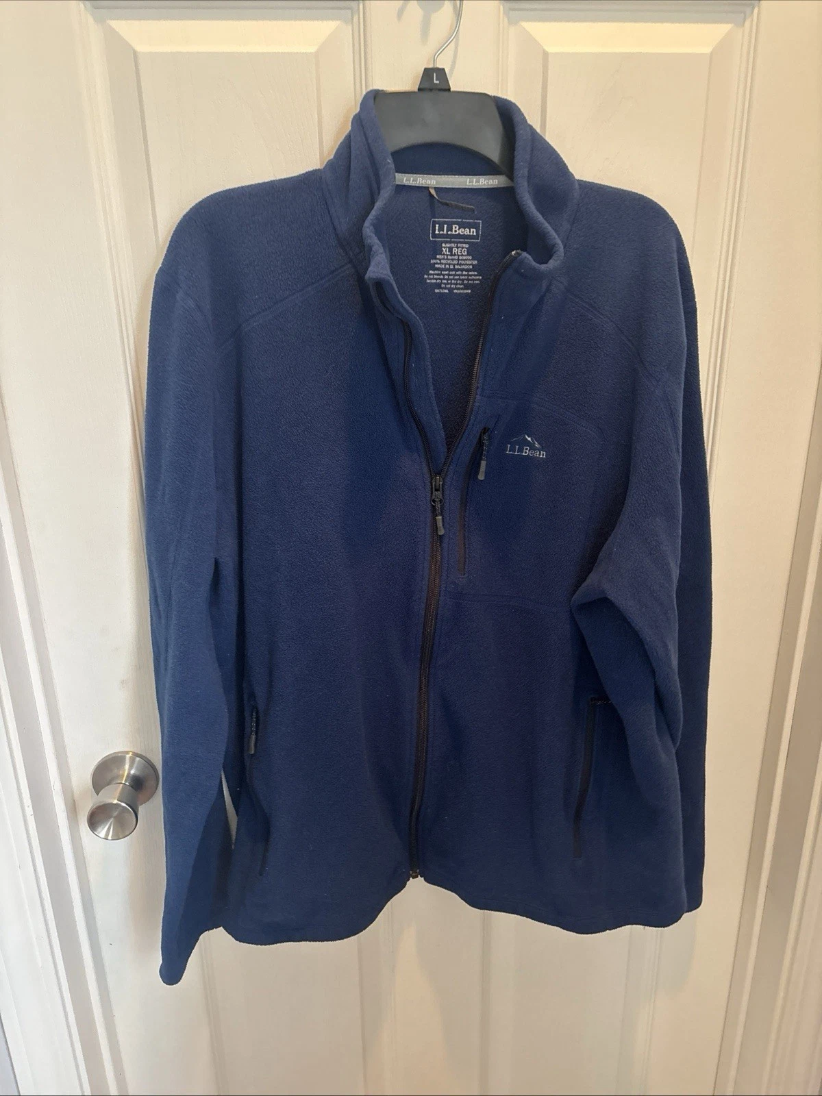 LL Bean Jacket Mens XL Blue Fleece Mock Neck Full Zip Pockets Polartec