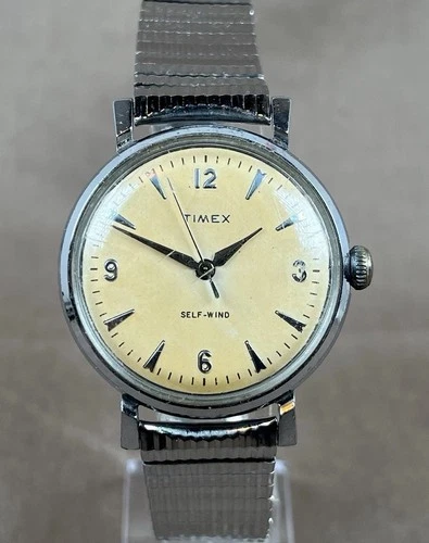 Vintage 1959 Timex Self Wind Viscount Men's Wristwatch 37mm Runs Parts Repair