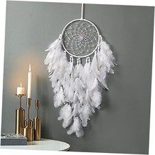 White Feathers Dream Catcher Wall Hanging Elegant Wall Art Room No Lights