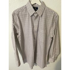 Stafford Mens Travel Super Shirt White Grid Check Button Down Long Sleeve