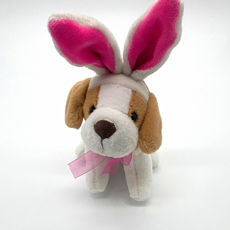 Dan Dee Plush Puppy Dog with Bunny Ears & Pink Bow, Small 6-14 in, MI9155N