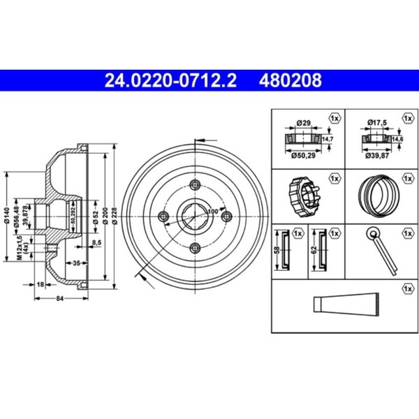 Bremstrommel ATE 24.0220-0712.2 (2 Stk.) FüR Opel Corsa A TR Tigra-image