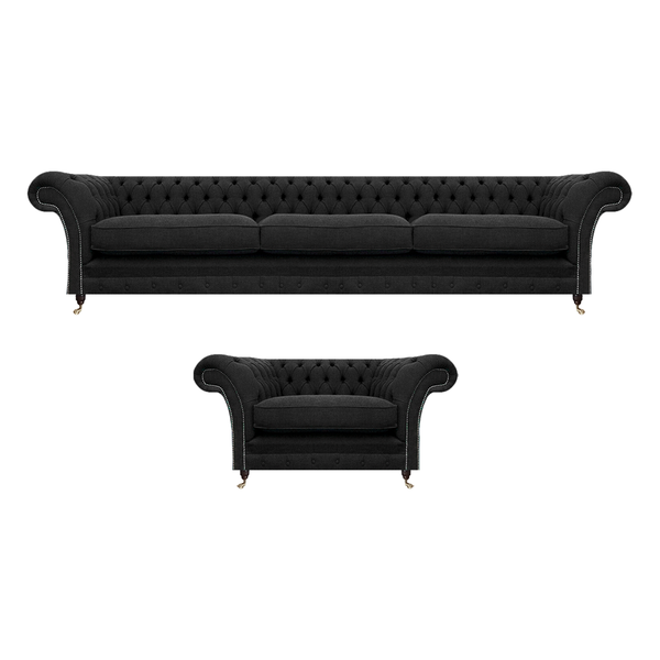 Luxus PolstermöBel Schwarz Sofa Dreisitze Couch Chesterfield Sessel Wohnzimmer-image