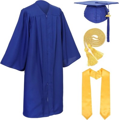 Matte Graduation Cap and Gown Set with Honor Cord Gold Stoles