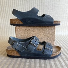 Birkenstock Milano Sandals Mens 8 Womens 10 Blue Oiled Leather Distressed Shoes