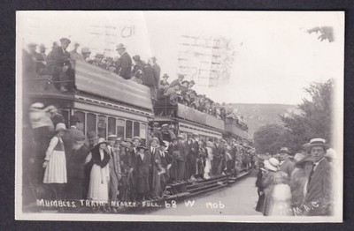 Wales Swansea MUMBLES Zug überfüllt 1906 RPPC von M A Clare späte Nutzung 1960!!