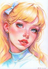 original drawing 4 106BS artwork colored pencil art nouveau female portrait