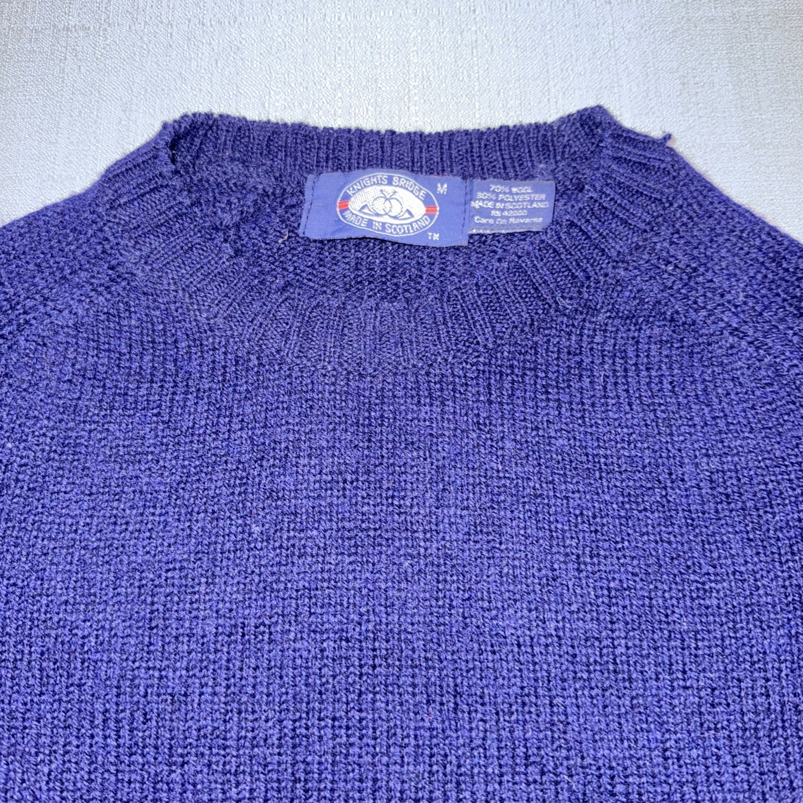 Vtg Knights Bridge Made in Scotland Wool Blend Sweater Med Navy Blue Tweed Knit