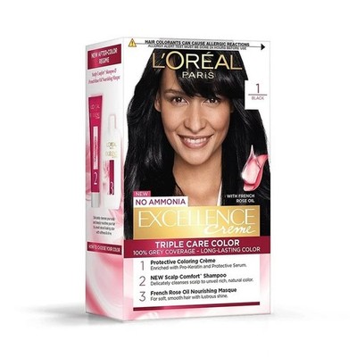 L'Oreal Paris Excellence Creme Haarfarbe, 1 Schwarz, 72ml+100g