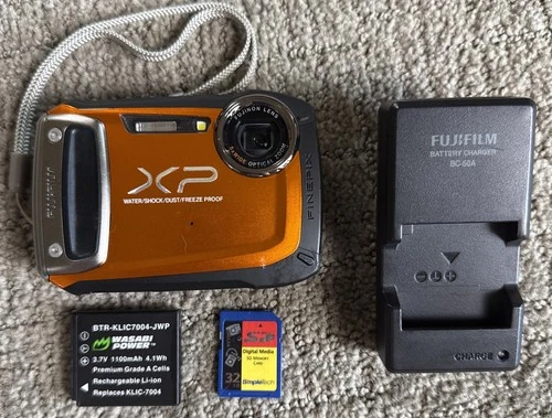 Fujifilm FinePix XP100 Waterproof Digital Camera Orange w SD Battery Tested