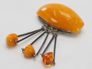 Antike Art Déco Brosche 875 Silber Butterscotch Bernstein; K118