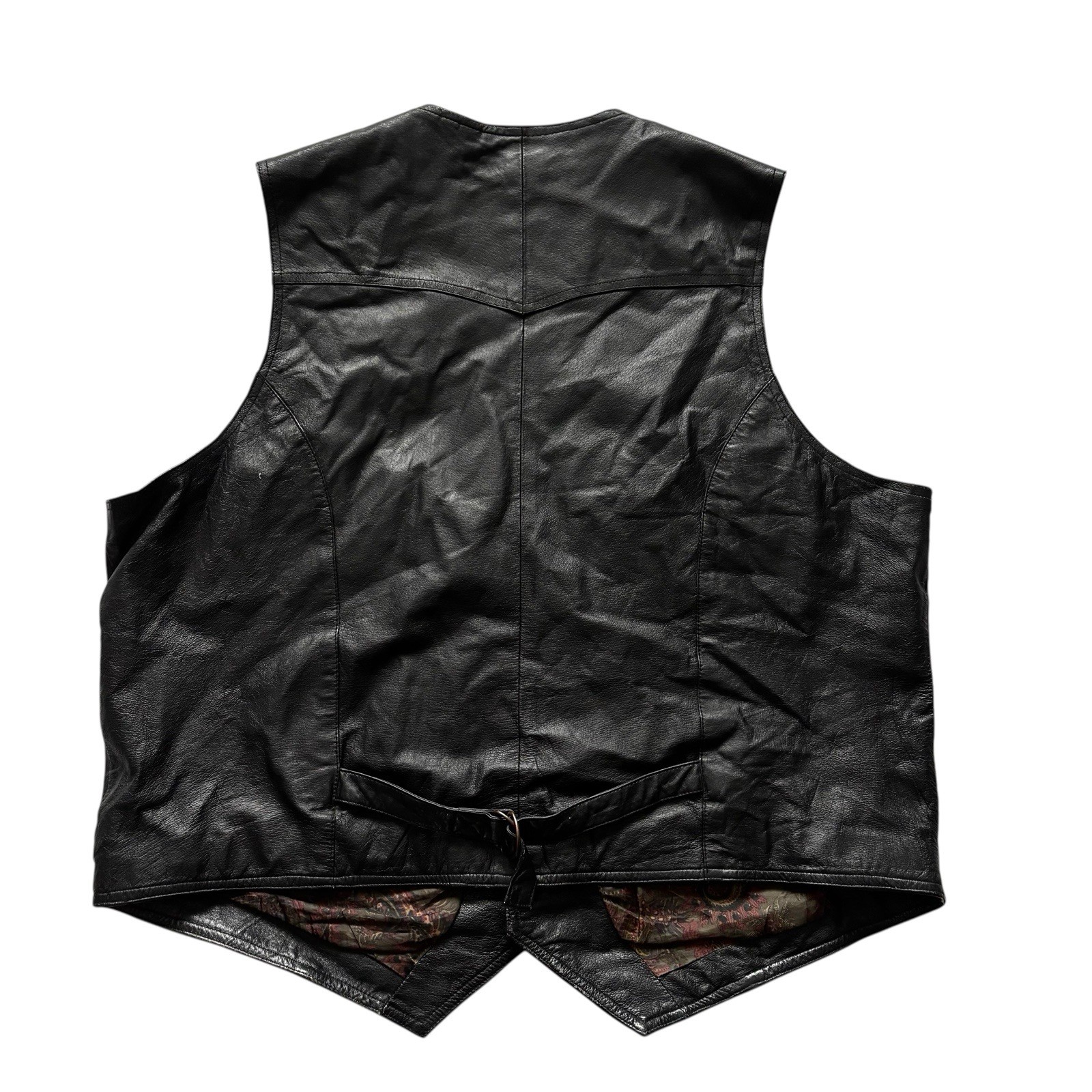 Vintage Black Leather Zipped Waistcoat 80s Retro Biker Goth Indie XXL 48 image 5