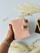 Natural Leather notebook cover A7 2 rings mini wallet. Dated 2026 planner gift.