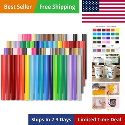 65 Pack Permanent Vinyl, Self Adhesive Vinyl Sheets for Cutting Machine, Perm...