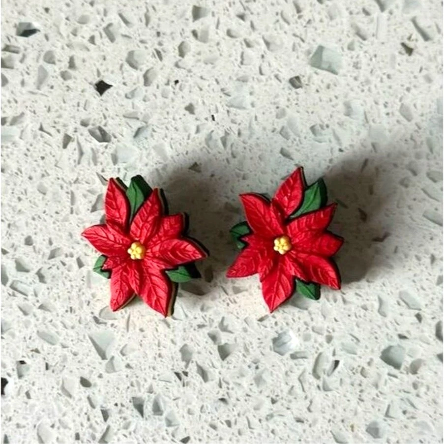 Vintage Festive Poinsettia Flower Shank Button Set for Holiday Crafts 2 Pieces - Image 2 of 4