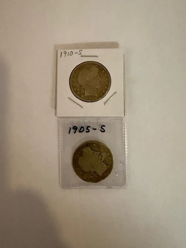 Barber Silver Half Dollars 1910-S & 1905-S