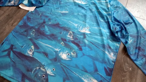 NWT Snap On 1/4 Zip Shirt Mens L FISH graphics Blue Active Fishing Gear Light - Picture 15 of 15