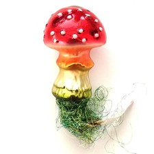 INGE GLAS RED CLIP-ON MUSHROOM GERMAN BLOWN GLASS CHRISTMAS TREE ORNAMENT