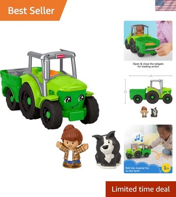 Toddler Toy Push & Play Tractor Push-Along Musical Farm Vehicle with 2 Figure...
