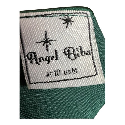 Angel Biba Sukienka mini bez rękawów z dekoltem z klapą zielona damska rozmiar M Imprezy koktajlowe - Zdjęcie 7 z 8