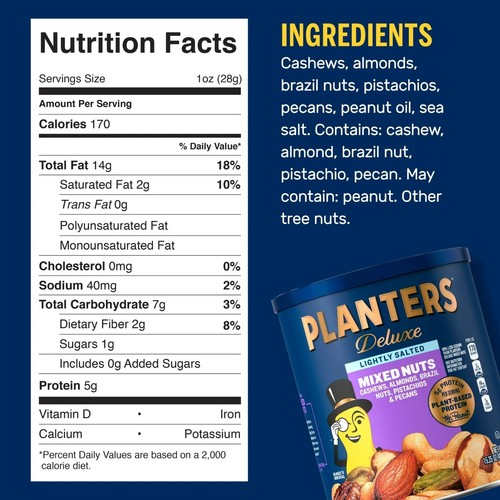 PLANTERS Deluxe Lightly Salted Mixed Nuts, Party Snacks, Plant-Based ...