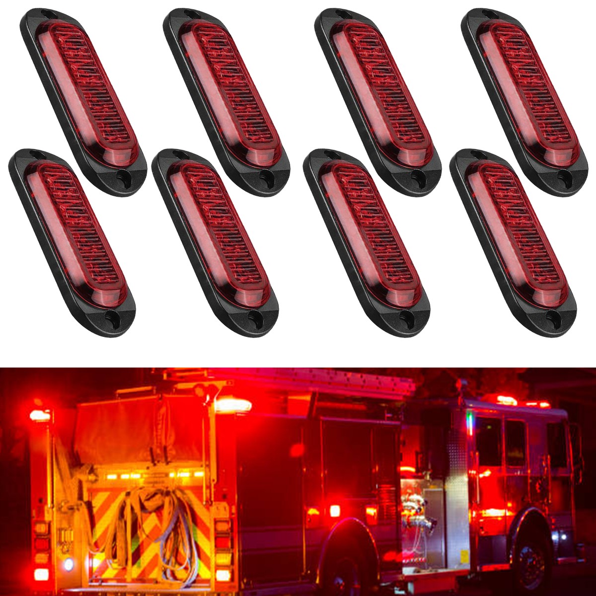 USA Universal 8X Red 4-LED Side Marker Lights Clearance Indicator Oval Lamps New