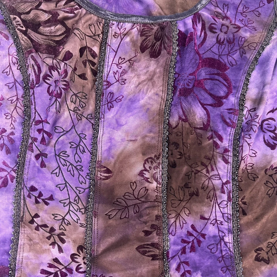 Camiseta sin mangas Dressbarn para mujer de terciopelo Burnout corsé talla PL púrpura tie dye hada gótica Foto 4 de 4