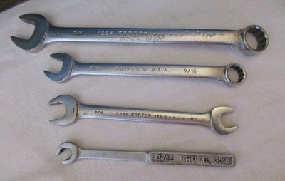 Set of 4 Proto Professional Wrenches; 3/4, 9/16, 1/2 & 3/8, Two Are Combination